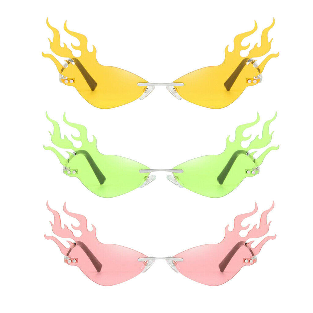 3 Pcs Luxury Fire Shape Sunglasses Wave Sun Glasses Party Eyewear Glasses