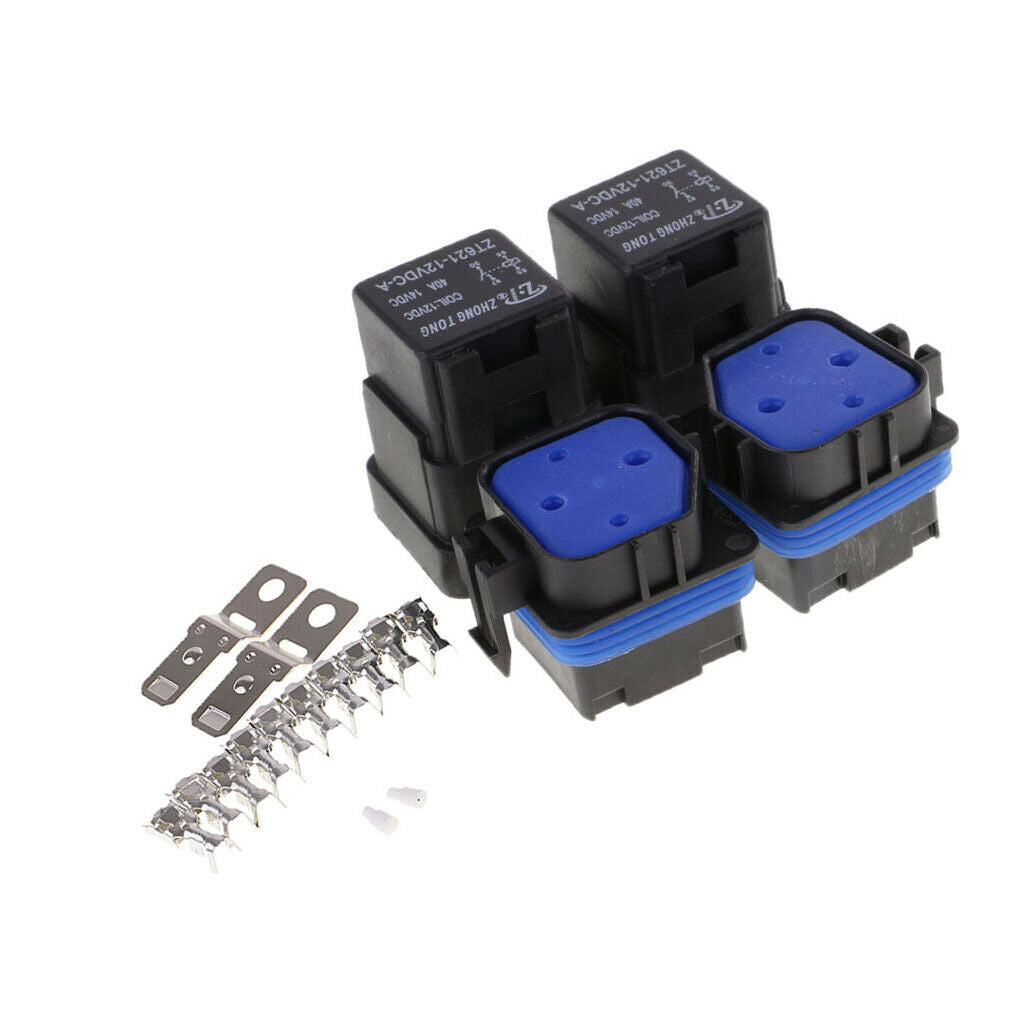 2 Sets Of 12v 40a 4-pin Relay Connector And Relay Holder