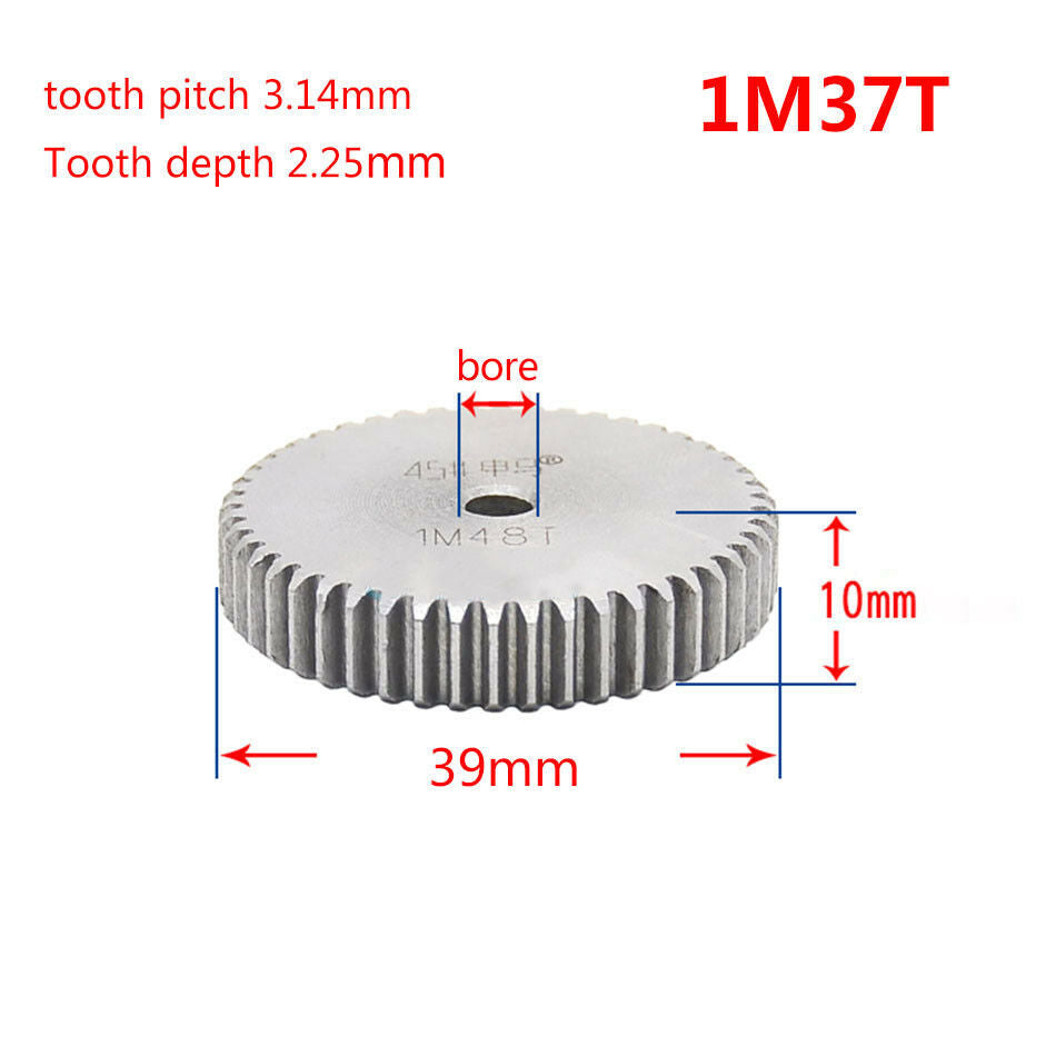 1Mod 37T Spur Gear 45# Steel Pinion Gear Thickness 10mm Reference Diameter 39mm