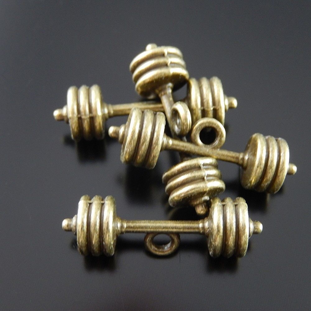 20 pcs Antiqued Bronze Barbell Charm Alloy Dumbbell Pendant Art Crafts 25*7*7mm