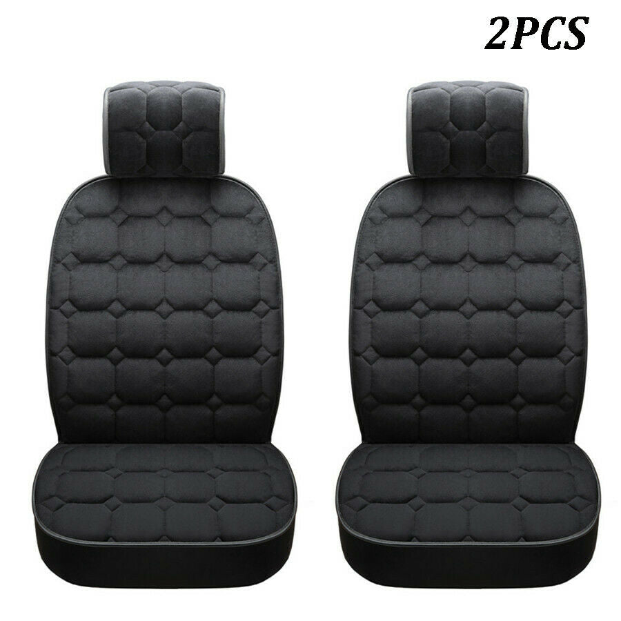 2PCS Black Thickened Plush Car Seat Cover Front Backrest Seat Cushion Universal
