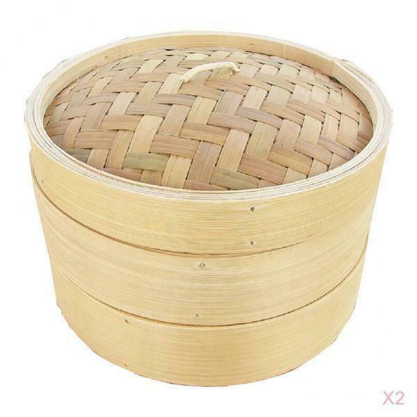 2X Asian Bamboo Steamer Lid Round Rice Meat Seafood Buns Steamer Lid 26cm