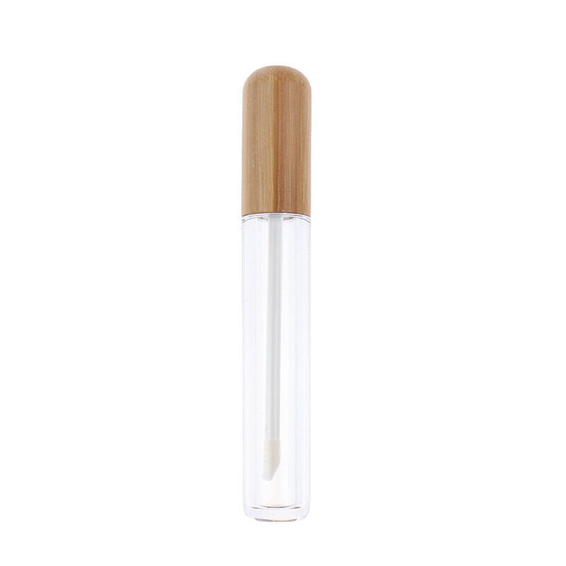 1Pcs 6ml Empty Plastic Lip Gloss Tube Bamboo Cap Cylindrical Packaging ContainI7