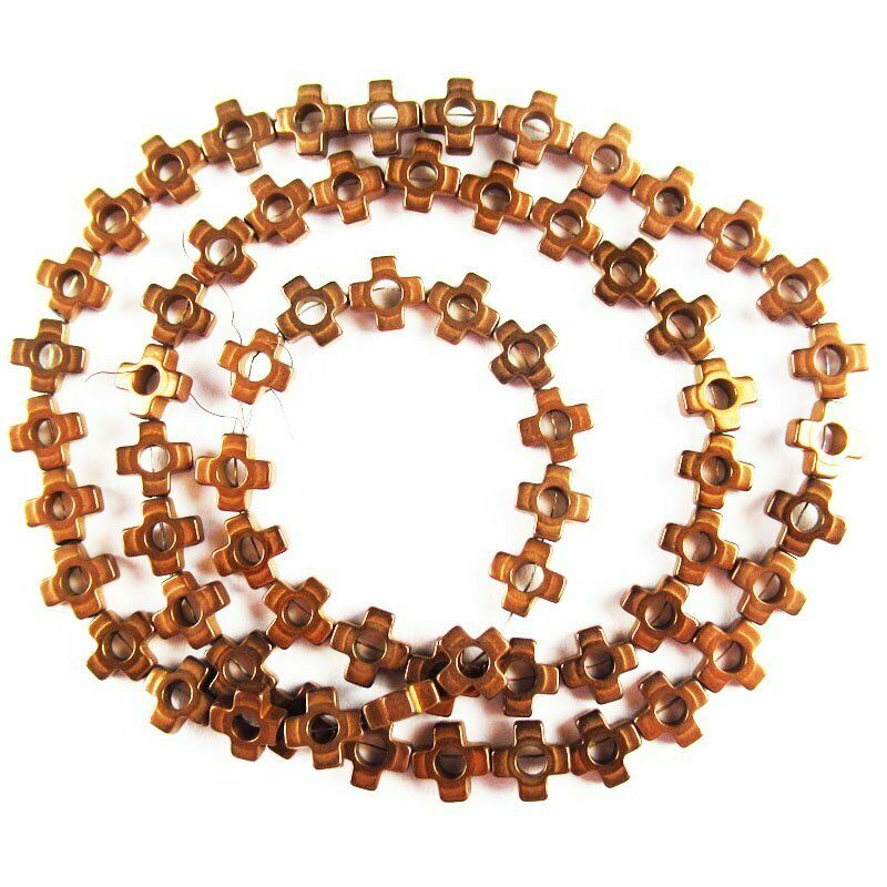 6x6x2mm Carved Coffee Hematite Cross Pendant Loose Bead 15.5 inch 10g A-463TS