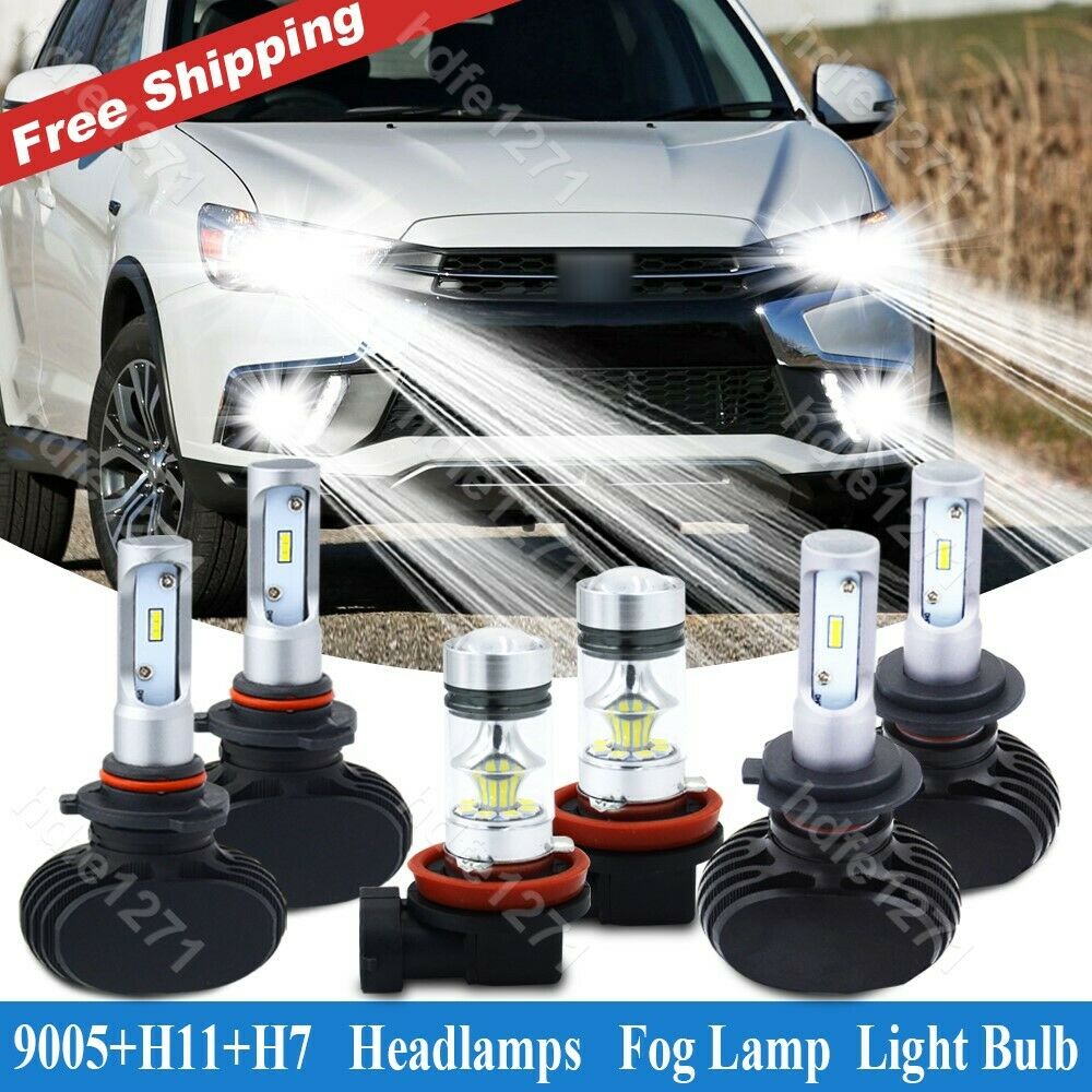 Fit Mitsubishi Outlander 16-17 6X LED Headlight Hi/Lo Fog Lights White Plug&Play