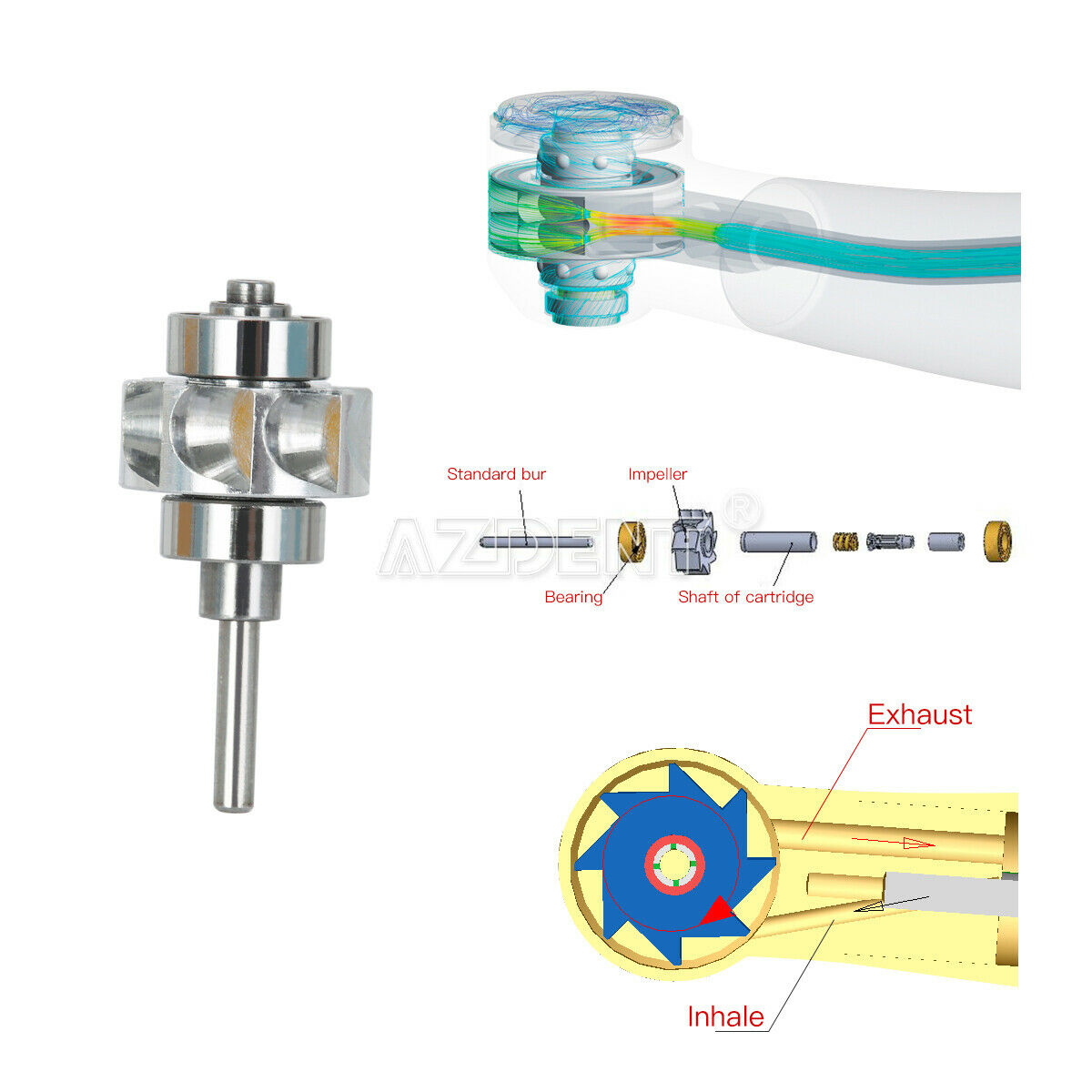 5 X Dental LED E-generator High Speed Ceramic Push 4 Spray Handpiece 2Holes