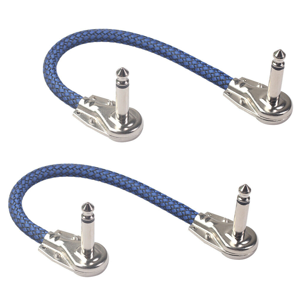 Guitar Pedal Cable M to M Right Angle 20cm 6.35mm Cables for Effect Blue