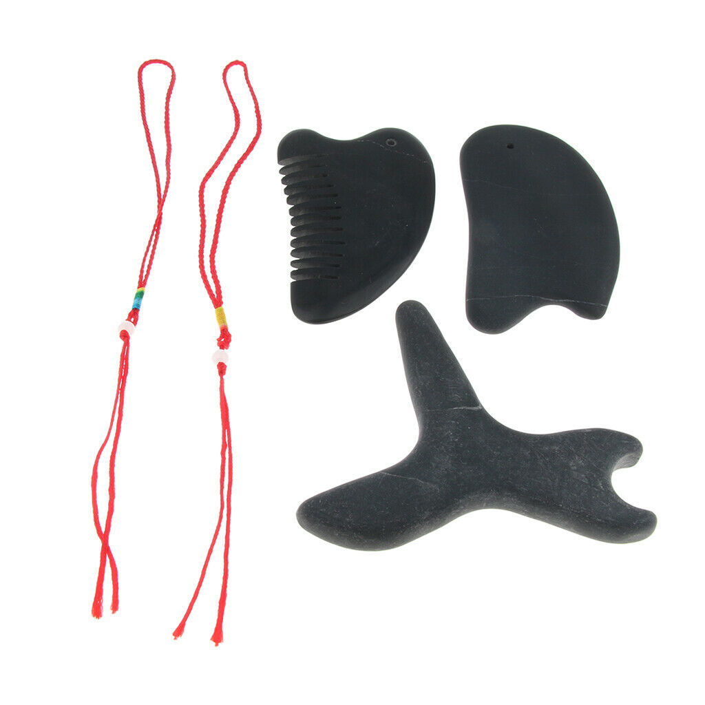 3 Pieces Stone Gua Sha Scraping Tool Guasha Massage Board Scraper Black