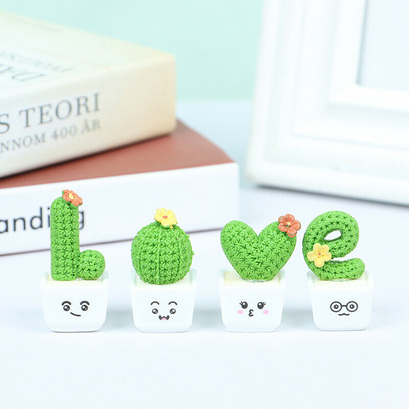 4PcsCactus Shaped Adornments Decorative Bonsai Prop Cactus Plant Potted D.l8