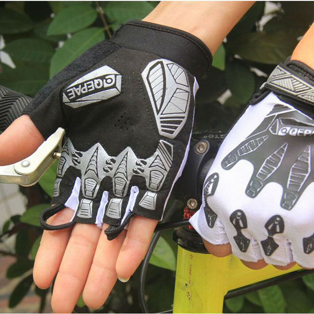 Motorcycle Bike Bicycle Riding Cycling Reflective Half Finger Gloves White S