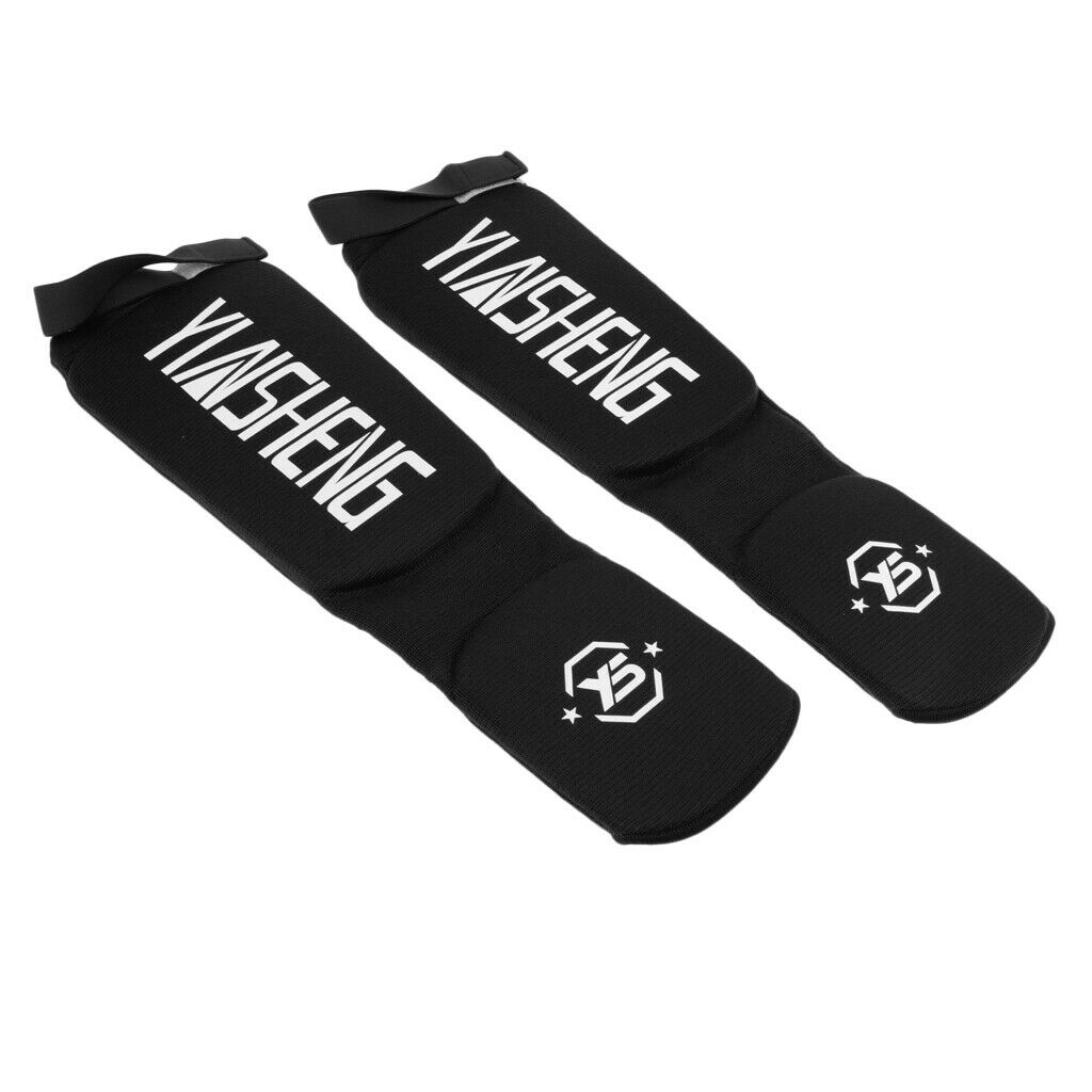 1 Pair Elastic Shin & Instep Padded Guards Martial Arts Shin Guards Black-M