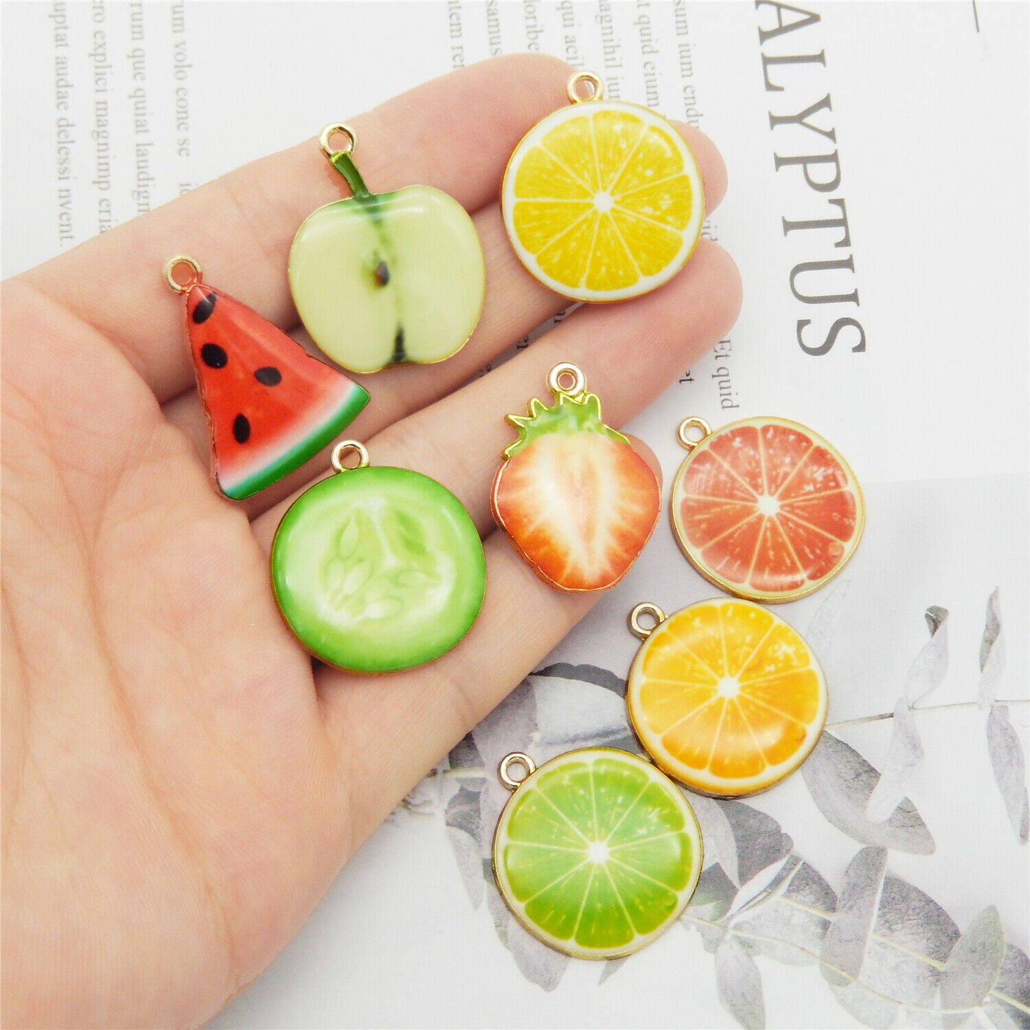 16 Mix Enamel Plated Fruit Slice Alloy Charm Pendant Dangle DIY Jewelry Crafts