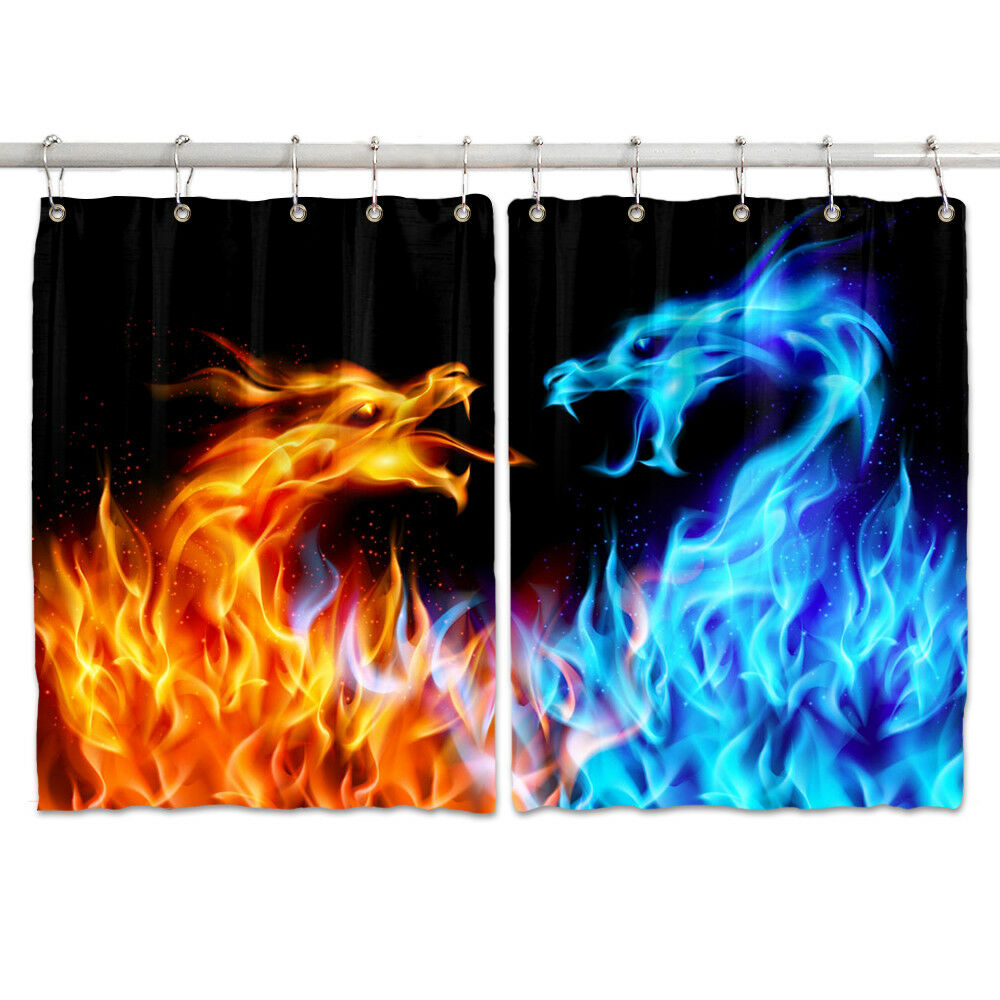 Ice and Fire Dragon Window Curtain Treatments Kitchen Curtains 2 Panels, 55X39"