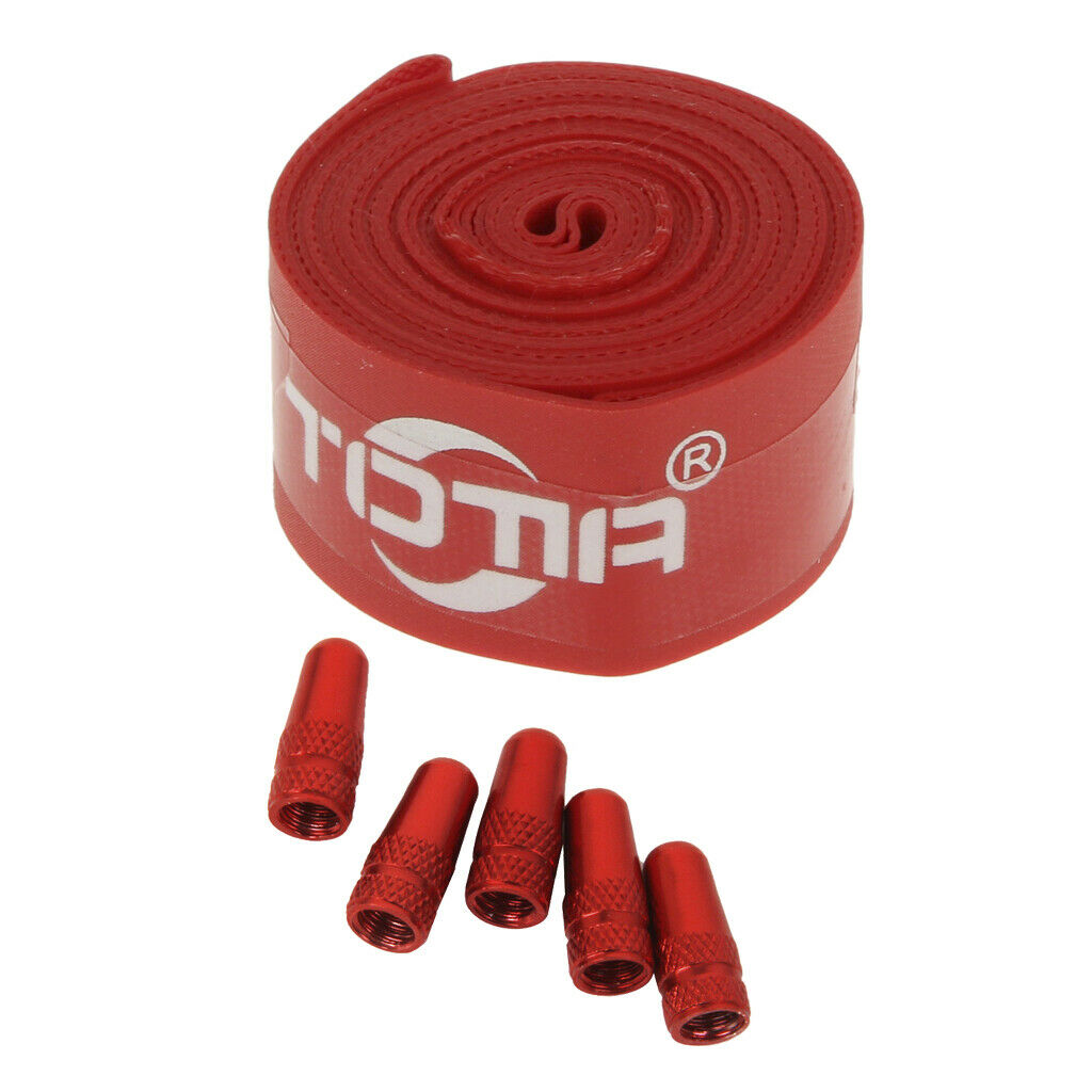5x Red Tire Stem Air Valve Caps With Nylon  Wheel Tape Fit For 700C Tires