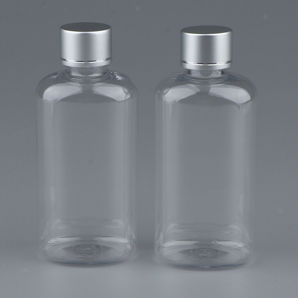 100ml Clear Plastic Empty Bottles with Alumite Screw Caps Set of 2 Lightweight