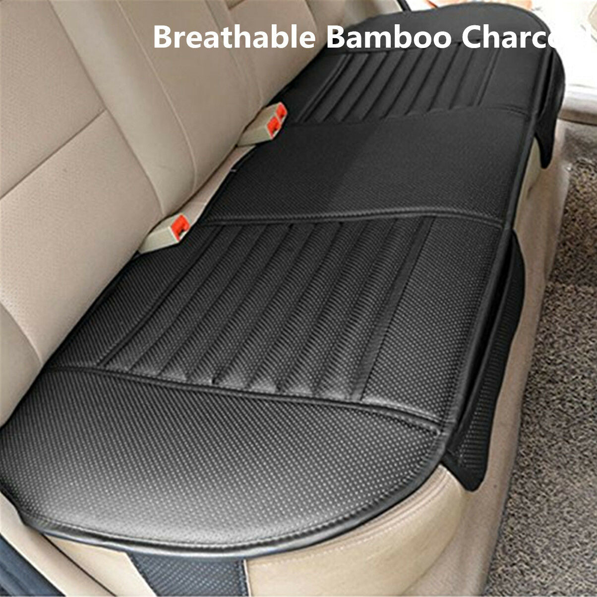 138*49cm Black Car Rear Seat Cover Universal Bamboo Charcoal Cushion Pad PU