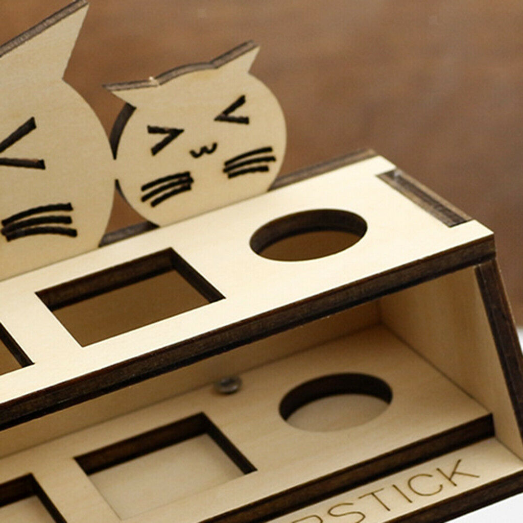 Natural Wooden Lipstick Display Holder Cute Cat 3 Grids Makeup Storage Box
