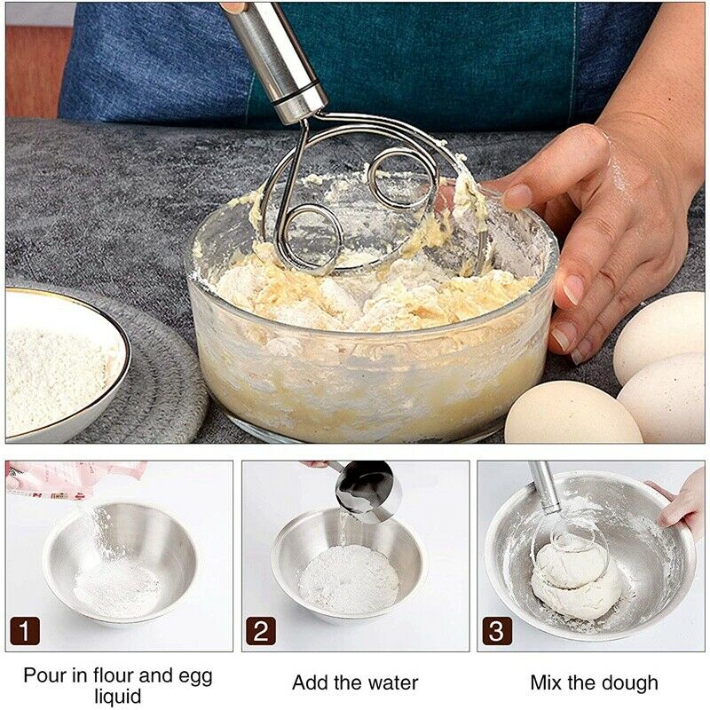 Danish Dough Whisk, 2 Pack Premium Stainless Steel Dutch Whisk, Large Hand MY3X4