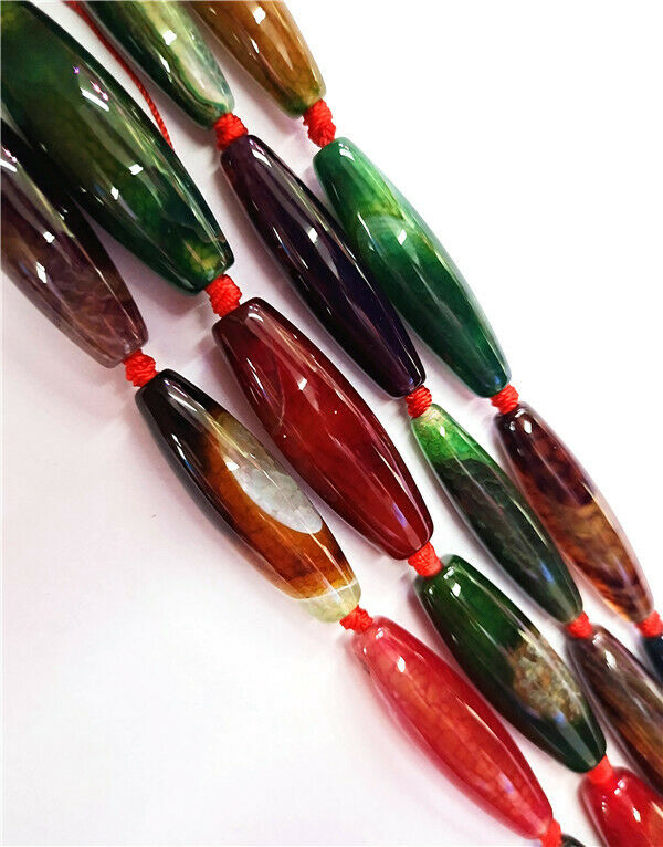 1 Strand 38x12mm Colorful Dragon Veins Agate Olive Loose Beads 15.5inch HH8510
