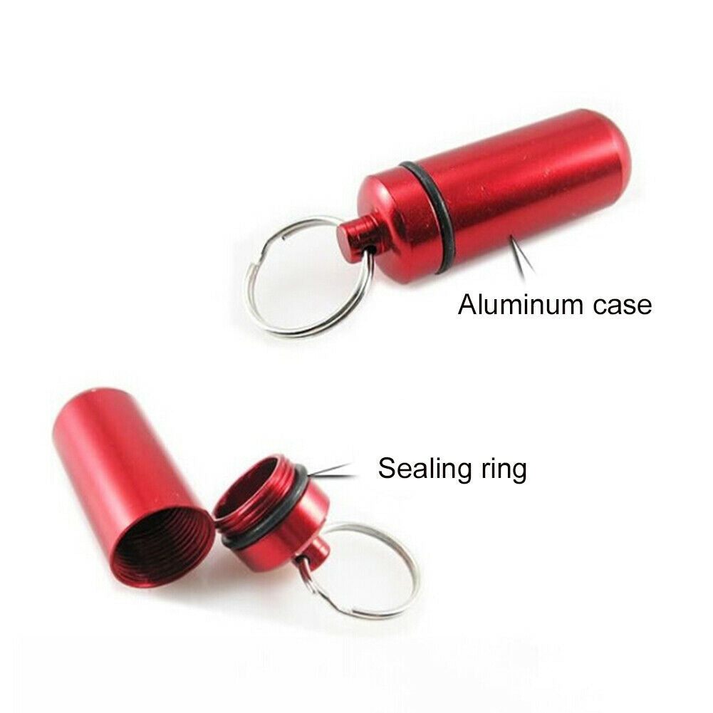 Mini Waterproof Metal Medicine Pill Box  Bottle Holder Container Keychain