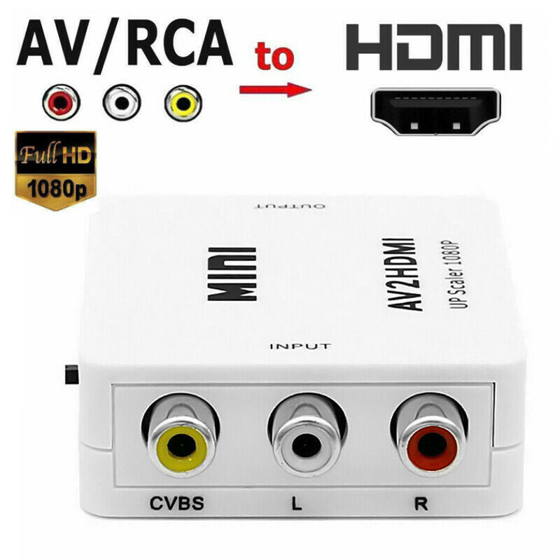 Mini AV 2 HDMI Converter to HDMI Composite CVBS RCA 1080p Adapter WITH Cable