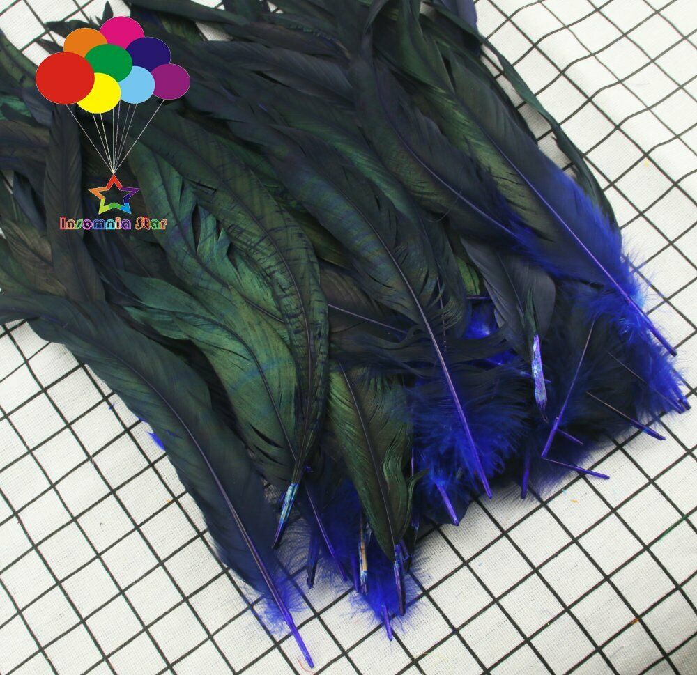 Sapphire dyeing 100 Pcs 12-14 Inch/ 30-35 cm Cock Chicken Tail natural Feathers