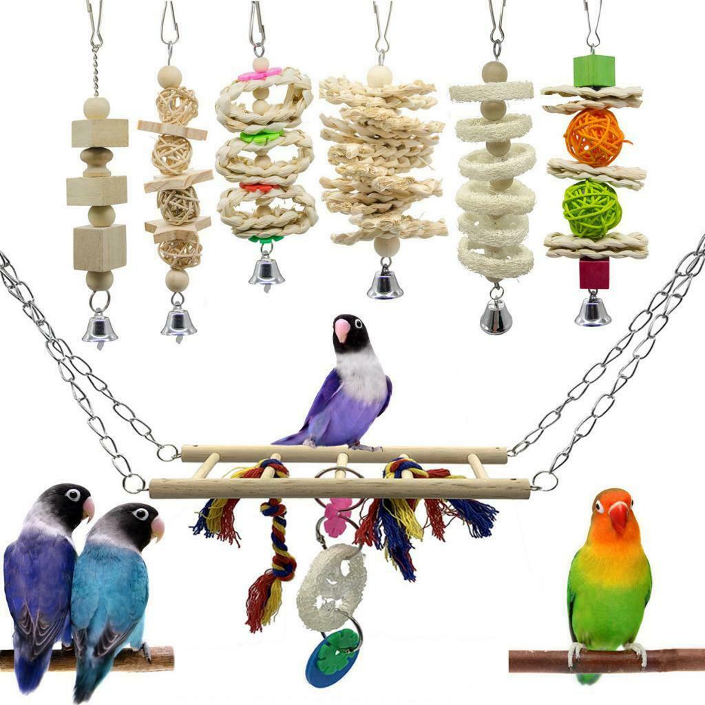 7Pcs Parrots Wooden Stand Laddeer Toys Parrots Toys For Small Bird Lovebirds