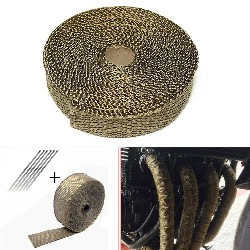 15M Exhaust 900â„ƒ Insulation Glass Fiber Tape Wrap Thermal Strip W/ Fixed ties