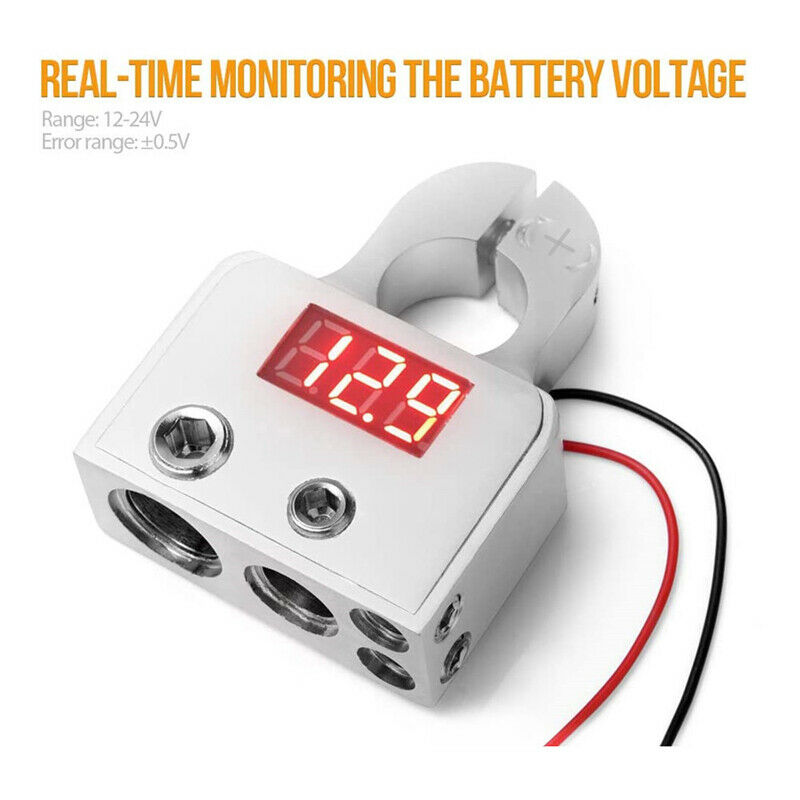 2x Digital Voltmeter Car Battery Terminal Connectors +- 0/4/8 AWG Power Post Kit
