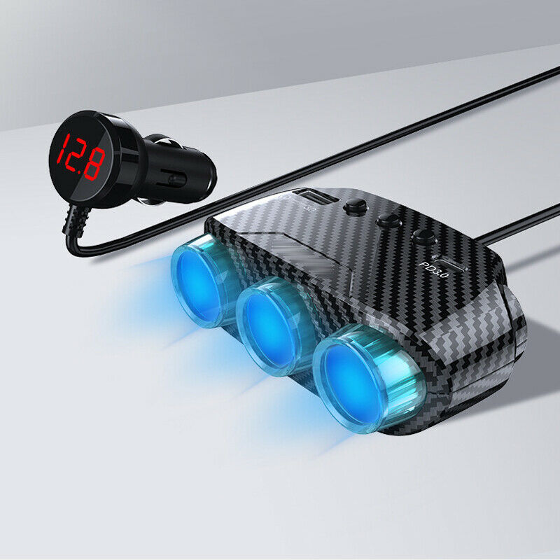 Cigarette Lighter Socket Splitter Dual USB Car Charger Power Adapte Carbon Color