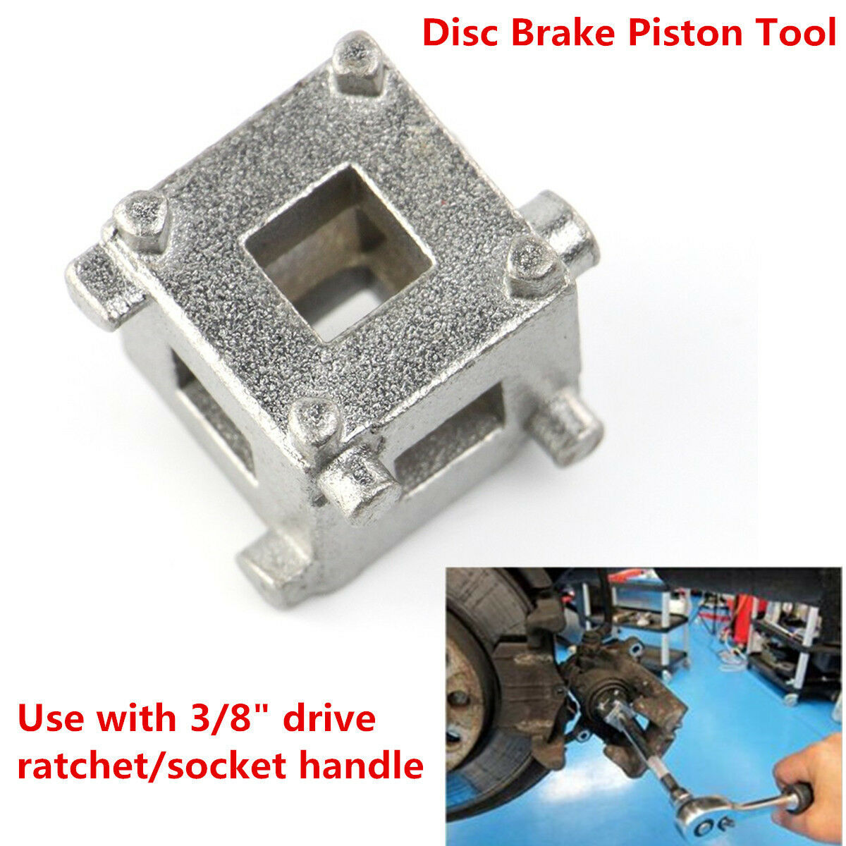 Rear Disc Brake Piston Caliper Cube 3/8" Drive Tool Calliper Wind Back Adaptor