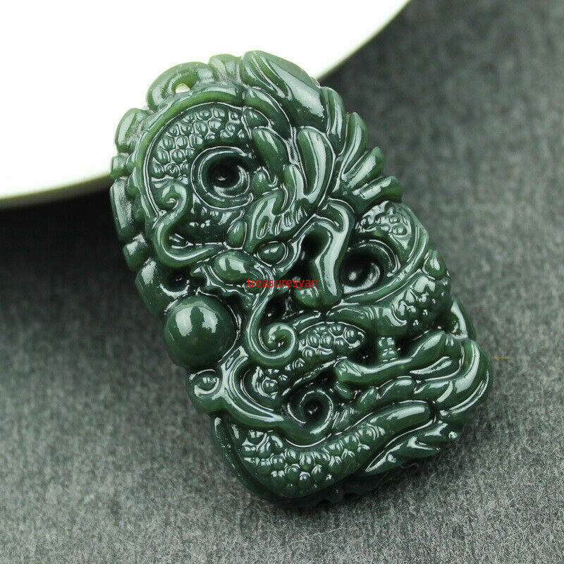Certified Natural Hetian Cyan Jade Necklace Sweater Chain Pendant Zodiac Dragon