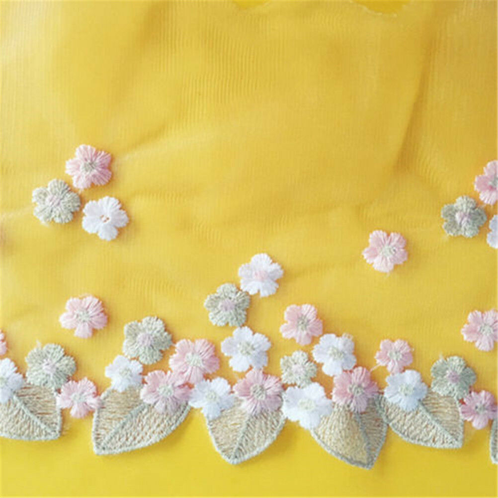 Lucia crafts 1y/lot 18cm Embroidered Golden thread Net cloth Lace Fabric Trim DD