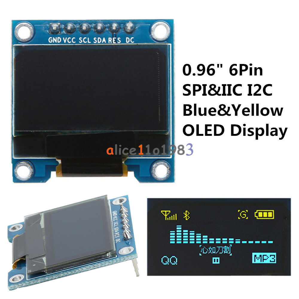 0.96" 6Pin Blue&Yellow OLED Display Module IIC I2C SPI For Arduino Raspberry Pi