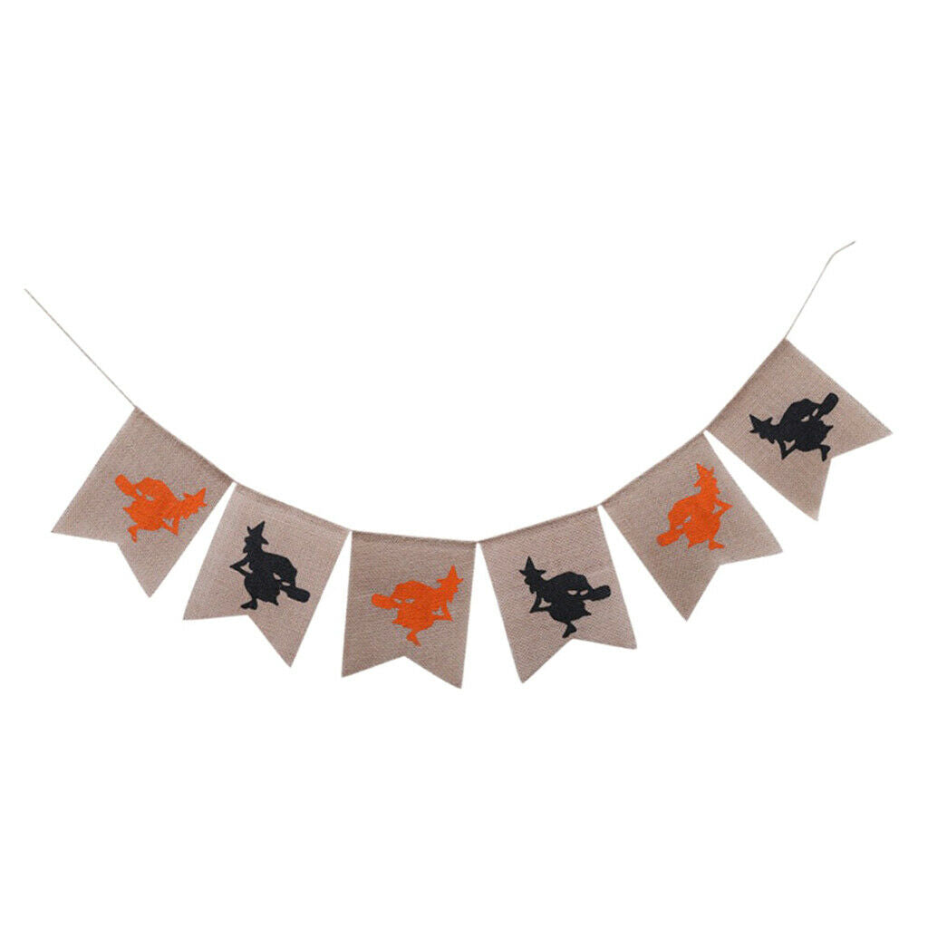 Halloween Witch Burlap Bunting Banner Garland Hanging Decoration Photo Prop