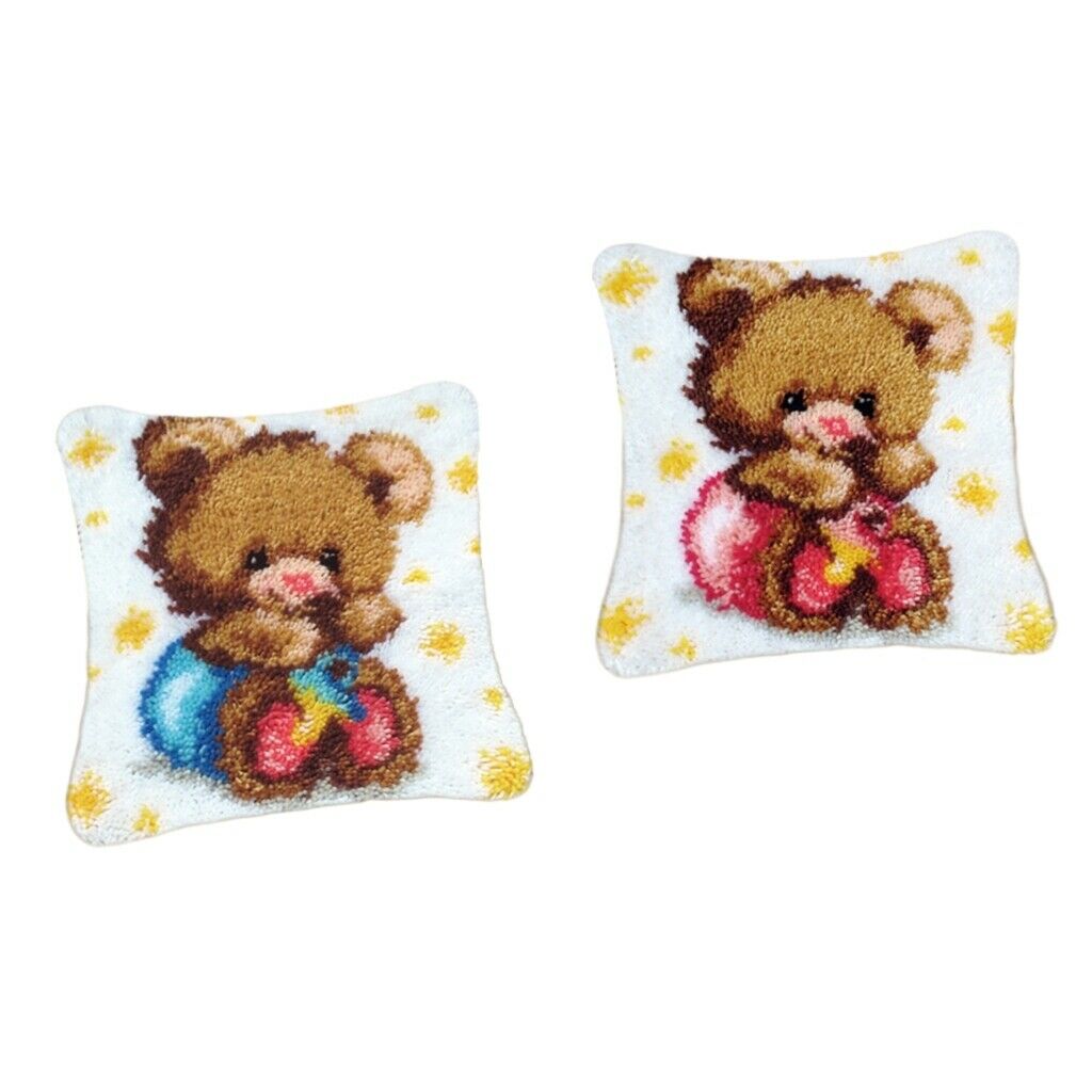2 Pack Bear Latch Hook Rug Kit Cushion Pillow Home Decor for Beginners