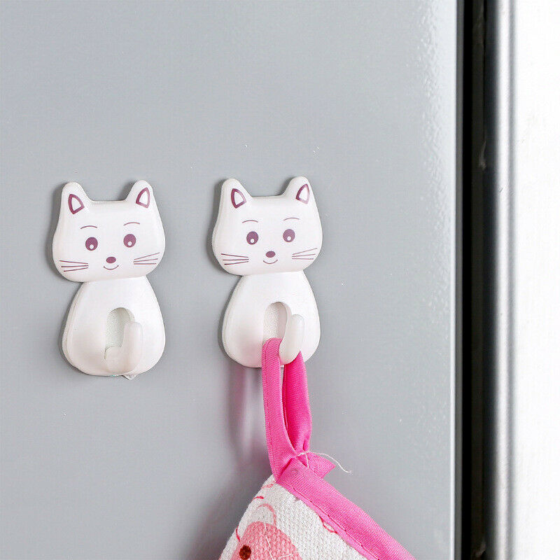 3pcs Self Adhesive Wall Decor Hooks Cute Cat Door Racks Hanger Towel Hold.l8