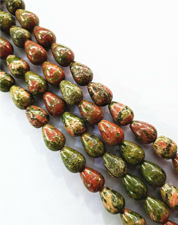 1 Strand 14x10mm Natural Unakite Jasper Teardrop Spacer Beads 15.5inch HH7872