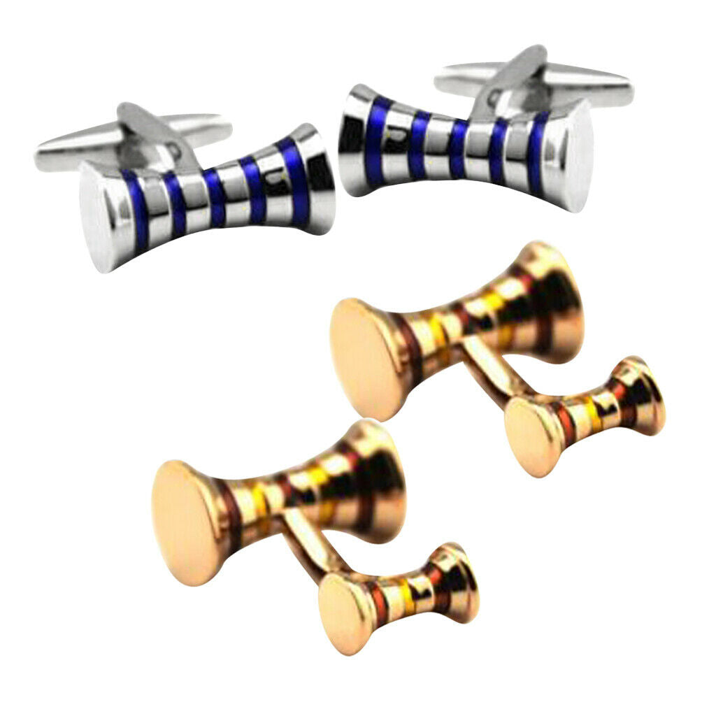 Enamel Striped Cufflink Formal Business Mens Cuff Links Blue Stripe