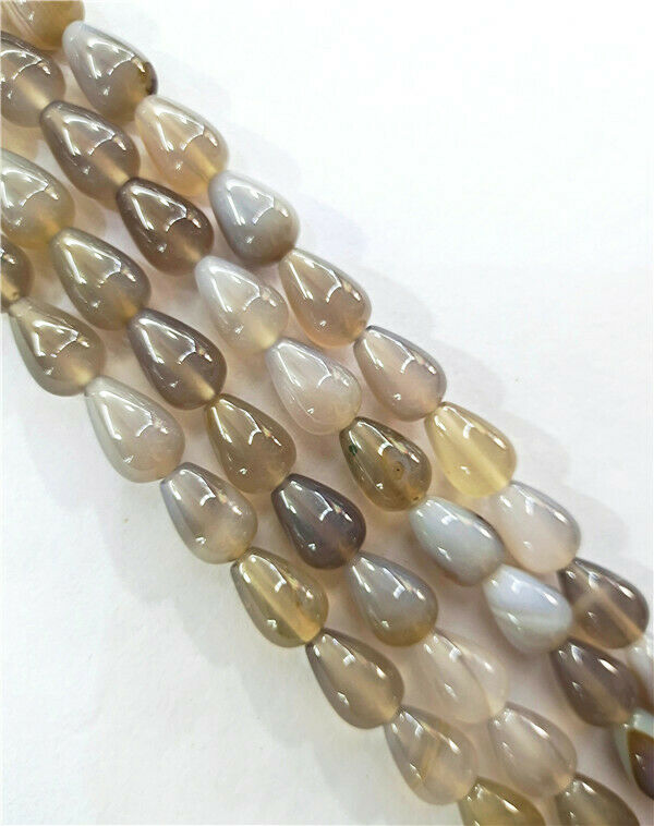 1 Strand 14x10mm Natural Gray Agate Teardrop Spacer Loose Beads 15.5" HH7845