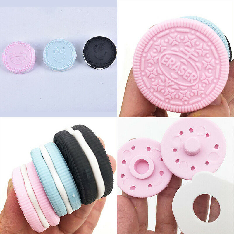 Cute Eraser Biscuit Cookie Modeling School Supplies Pink Blue Black Rubb.l8