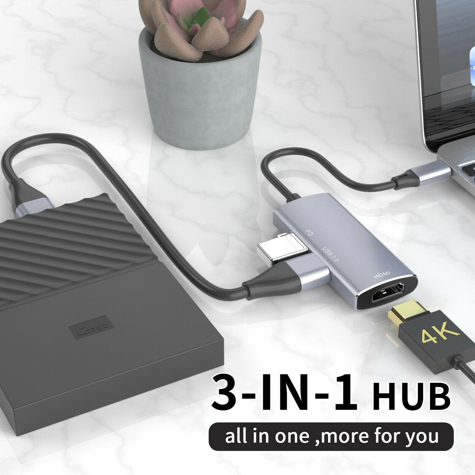 3-in-1 USB-C Hub 4K@30Hz HDMI for Macbook for Nitendo Switch Keyboard HDTV