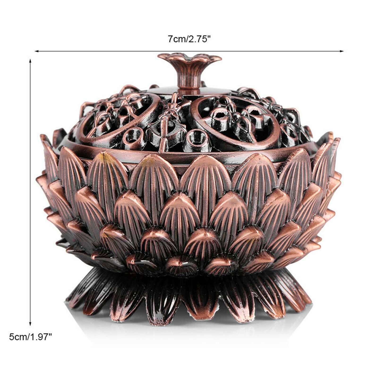 Chinese Lotus Cone Incense Burner Holder Flower Statue Censer Home Office Decor