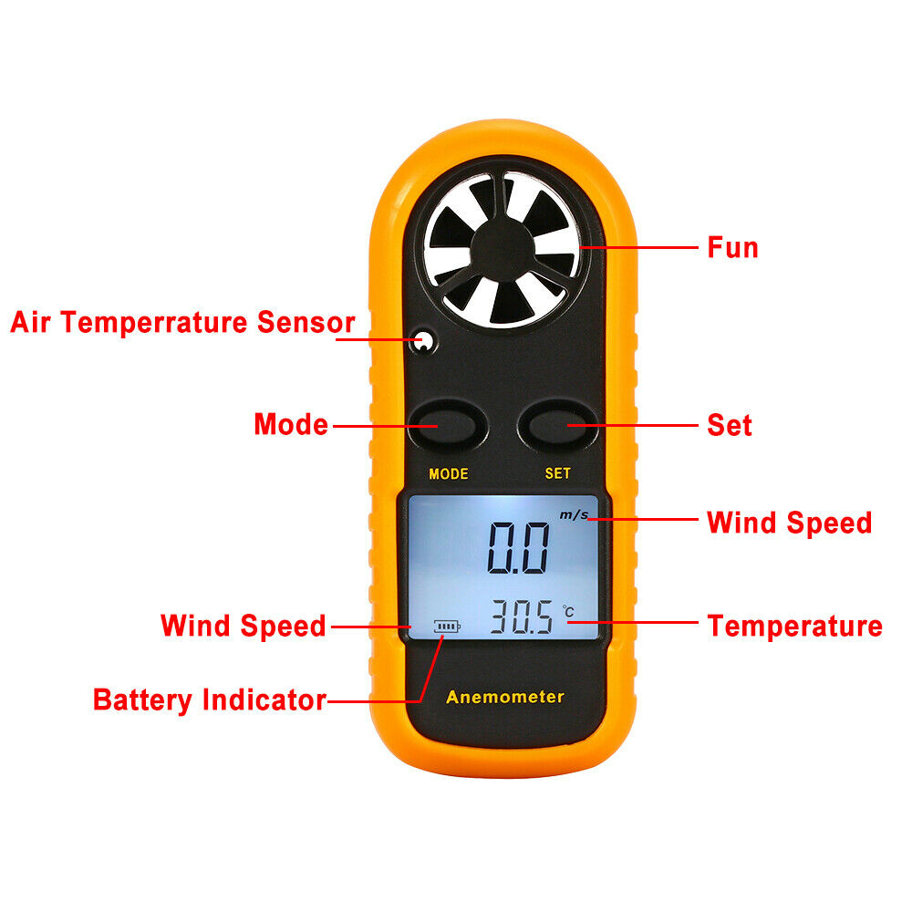 Handheld Mini Digital Anemometer, Wind Speed and Temperature Anemometer