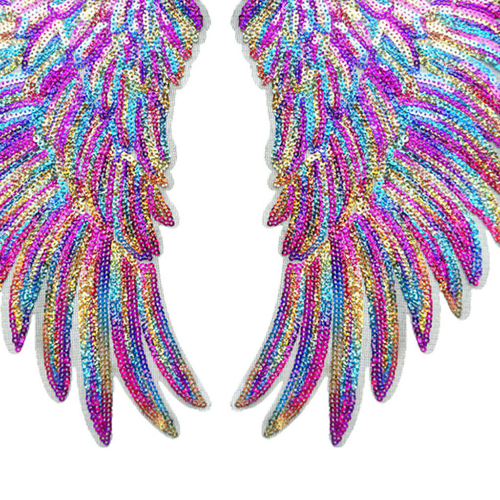 1Pair Sequin Rainbow Wings Sew Iron On Embroidery Applique Clothes Patch Badge