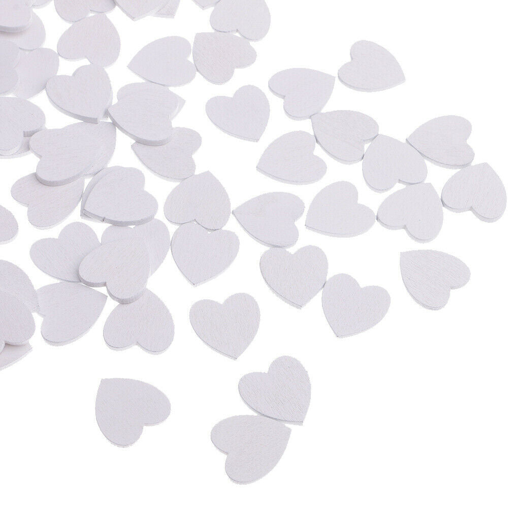 100 Pieces White Wooden Slice, Unpainted, Blank Love Heart Embellishments,