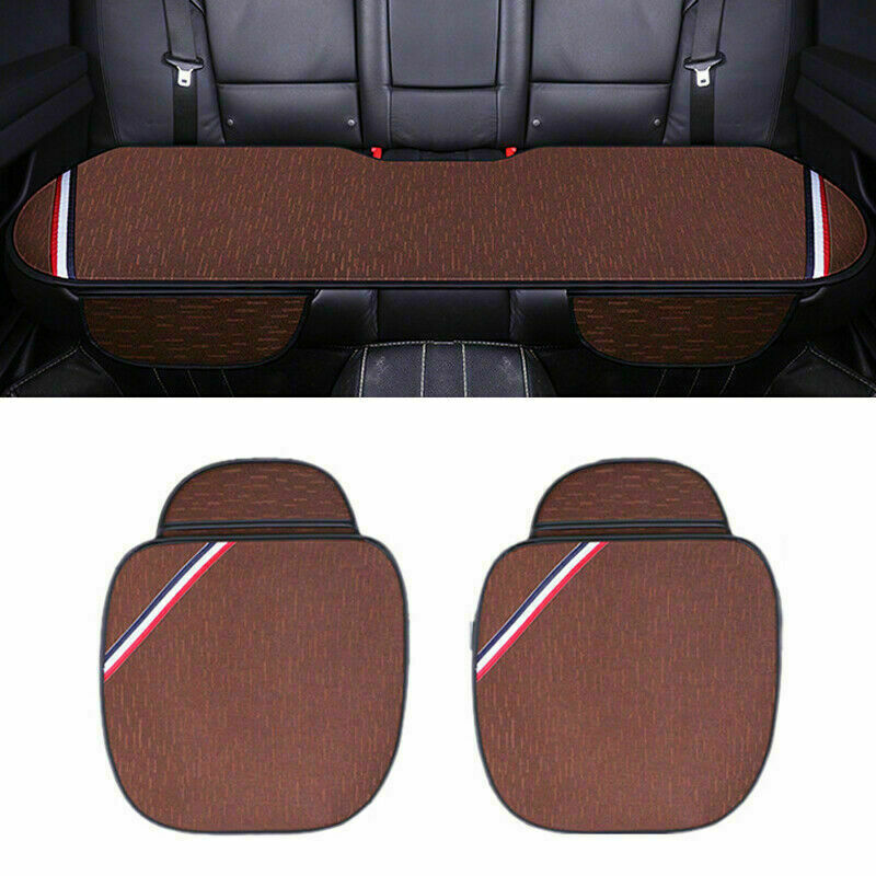 3PCS Full Set Cotton & Linen Car Interior Seat Cover Front Rear Seat Cushion Pad