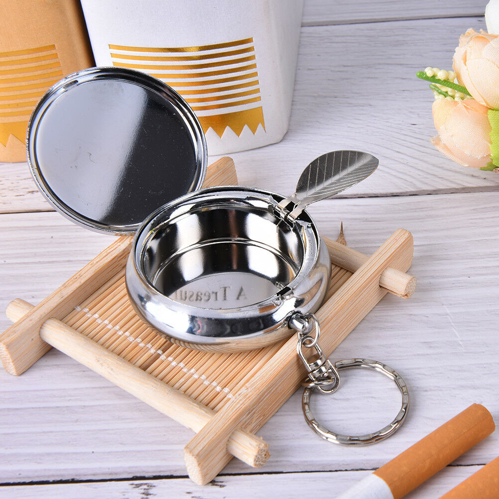 Creative Round Cigarette Keychain Portable Stainless Steel Pocket Ashtray SEDF