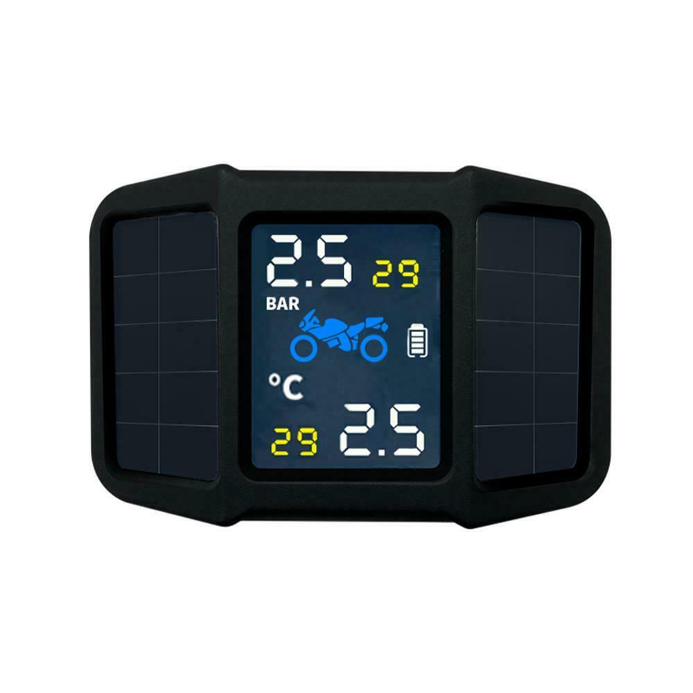 Motorcycle Tire Pressure Monitoring System TPMS Solar Power w/ 2 External Sensor