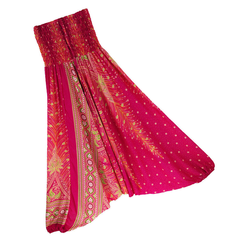 Women's Floral Print Harem Pants Boho Yoga Pants Long Beach Pants Pink